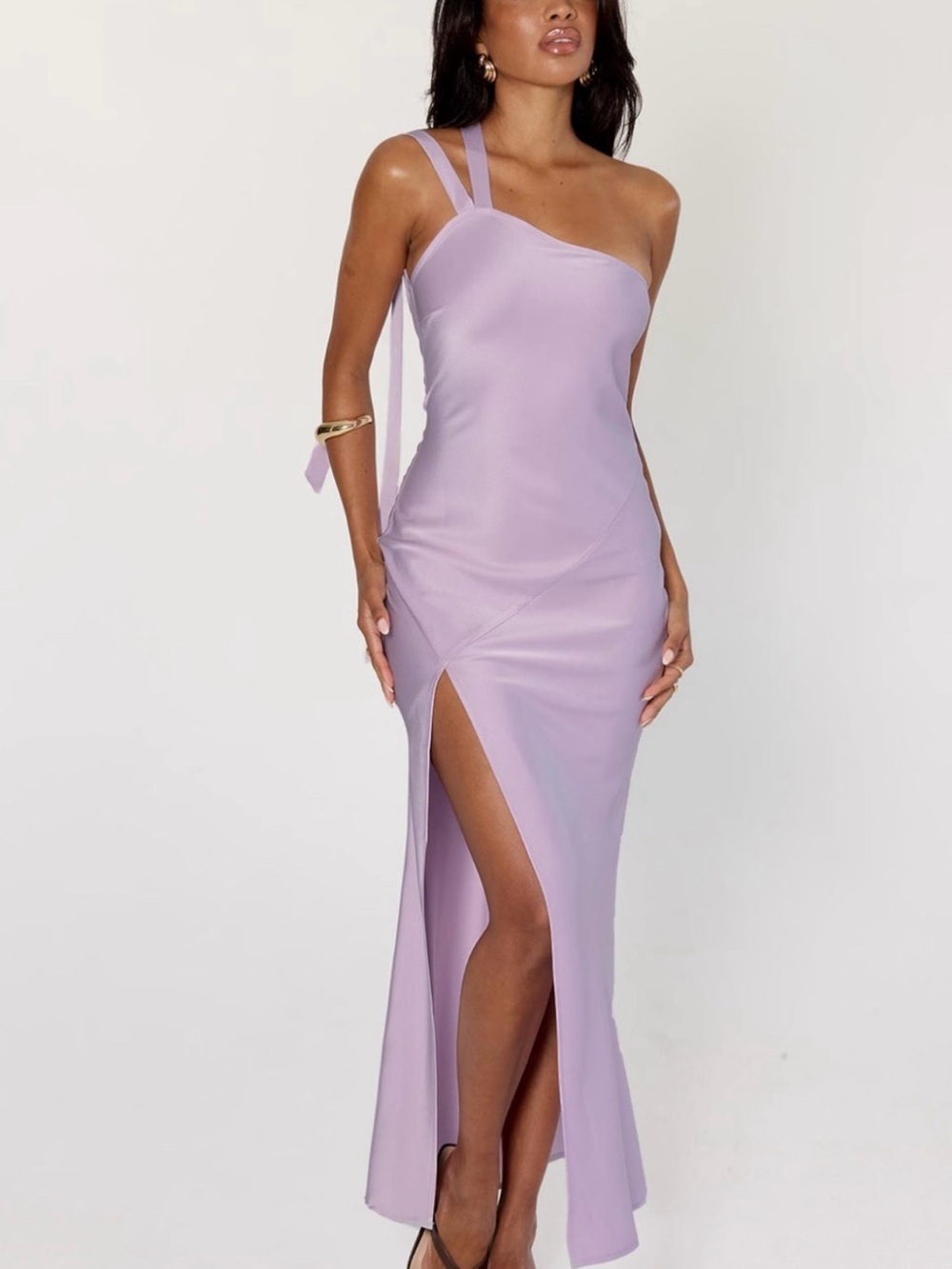 Princess Polly Lilac One-Shoulder Maxi Dress with Side Slit